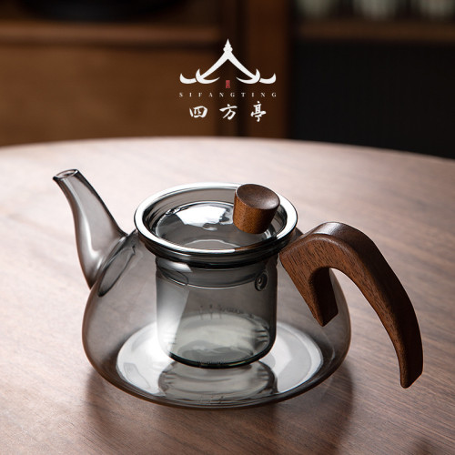 側把壺茶具茶壺煮茶器玻璃電陶爐耐高溫泡茶壺木把單壺過濾功夫