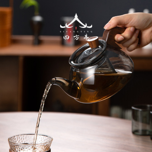 側把壺茶具茶壺煮茶器玻璃電陶爐耐高溫泡茶壺木把單壺過濾功夫