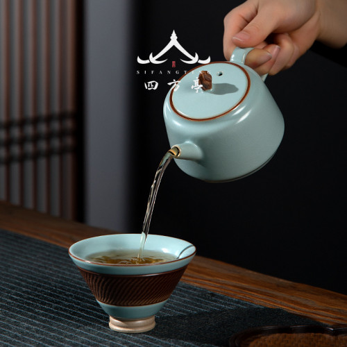 大號汝窰茶壺泡茶家用陶瓷泡茶器泡茶壺大紅袍紅茶單壺可養開片