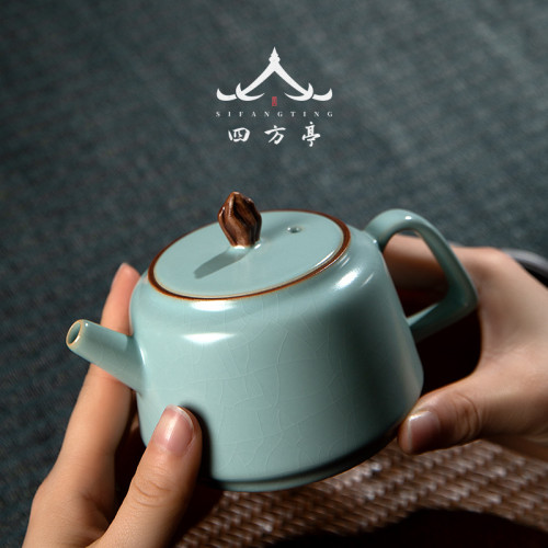 大號汝窰茶壺泡茶家用陶瓷泡茶器泡茶壺大紅袍紅茶單壺可養開片