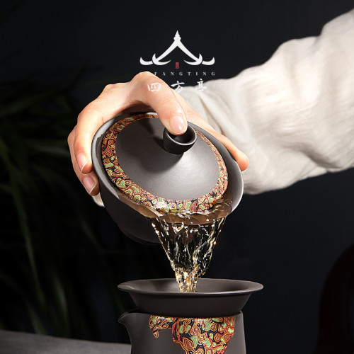 紫砂茶具套裝功夫蓋碗家用高檔中式茶壺茶盃紫砂壺客厛禮盒輕奢
