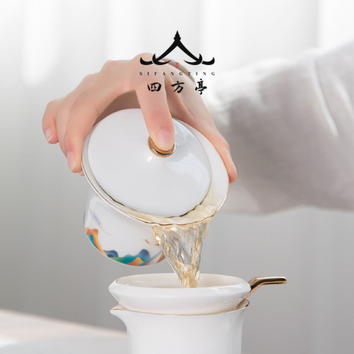 景德鎮白瓷茶具套裝輕奢家用陶瓷功夫蓋碗茶盃高級禮盒高檔茶盃