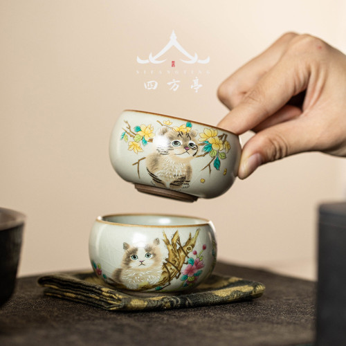 汝窰茶盃主人盃單盃女生日式2023新款盃子功夫茶具陶瓷高檔品茗盃