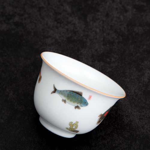 海錯圖主題茶具套裝創意年年有魚新款陶瓷蓋碗茶盃家用輕奢高檔