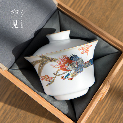 景德鎮蓋碗陶瓷單個茶碗三才茶盃汝窰茶具不燙手高端禮盒裝