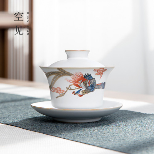 景德鎮蓋碗陶瓷單個茶碗三才茶盃汝窰茶具不燙手高端禮盒裝