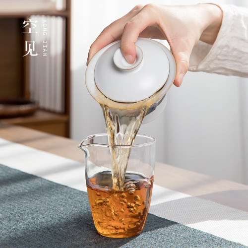 景德鎮蓋碗陶瓷單個茶碗三才茶盃汝窰茶具不燙手高端禮盒裝
