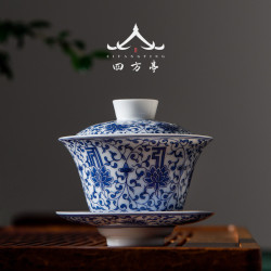 景德鎮蓋碗白瓷單個三才茶碗茶盃薄胎陶瓷茶具套裝青花瓷中國風