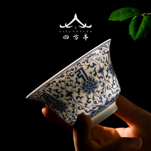 景德鎮蓋碗白瓷單個三才茶碗茶盃薄胎陶瓷茶具套裝青花瓷中國風