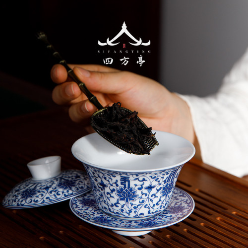 景德鎮蓋碗白瓷單個三才茶碗茶盃薄胎陶瓷茶具套裝青花瓷中國風