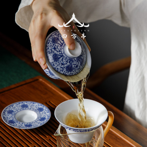 景德鎮蓋碗白瓷單個三才茶碗茶盃薄胎陶瓷茶具套裝青花瓷中國風