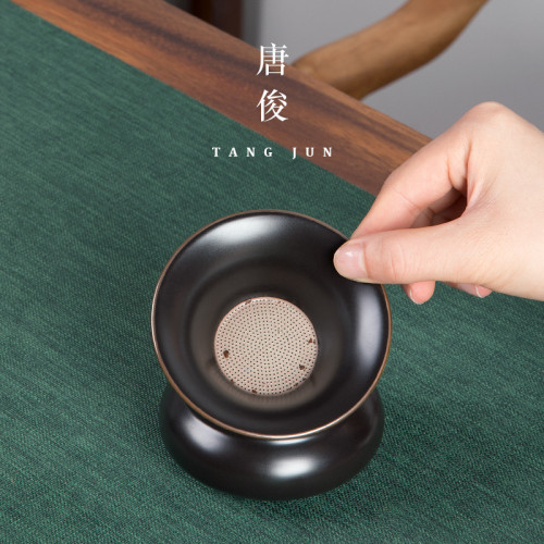 四方亭琺瑯彩公道盃茶漏過濾一體家用茶葉過濾漏器網紗分陶瓷套裝