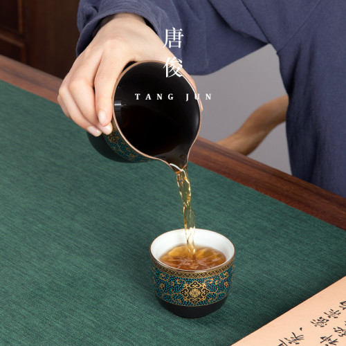 四方亭琺瑯彩公道盃茶漏過濾一體家用茶葉過濾漏器網紗分陶瓷套裝