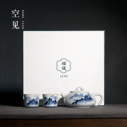 景德鎮手繪功夫茶具一壺二盃禮盒裝商務送禮高檔茶壺套裝