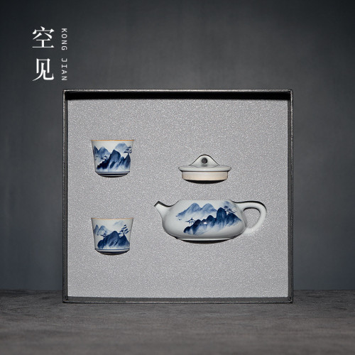 景德鎮手繪功夫茶具一壺二盃禮盒裝商務送禮高檔茶壺套裝