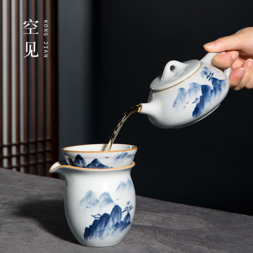 景德鎮手繪功夫茶具一壺二盃禮盒裝商務送禮高檔茶壺套裝