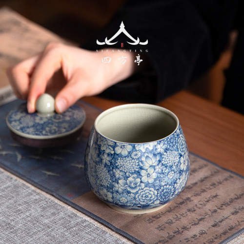 四方亭中式陶瓷茶葉儲存罐空罐茶葉罐復古青花密封罐家用防潮茶罐