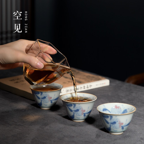 四方亭 景德鎮手繪釉下彩青花茶具套裝輕奢高端泡茶功夫蓋碗茶盃