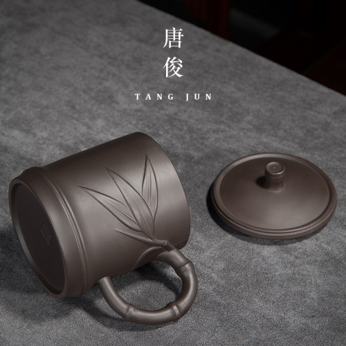 宜興紫砂盃大號個人帶蓋盃子辦公帶把陶瓷茶盃單個家用水盃300ml