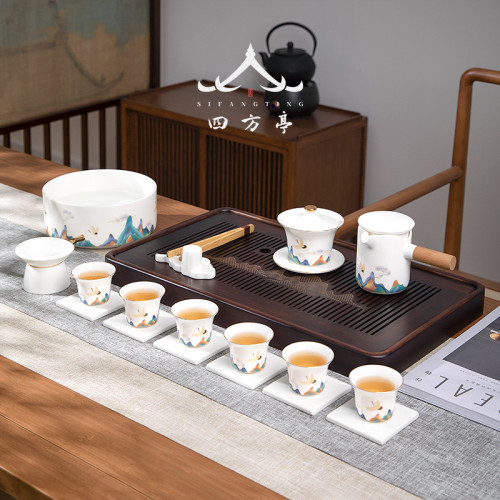 整套功夫茶具套裝茶磐一體高檔輕奢家用客厛泡茶壺蓋碗喝茶禮盒