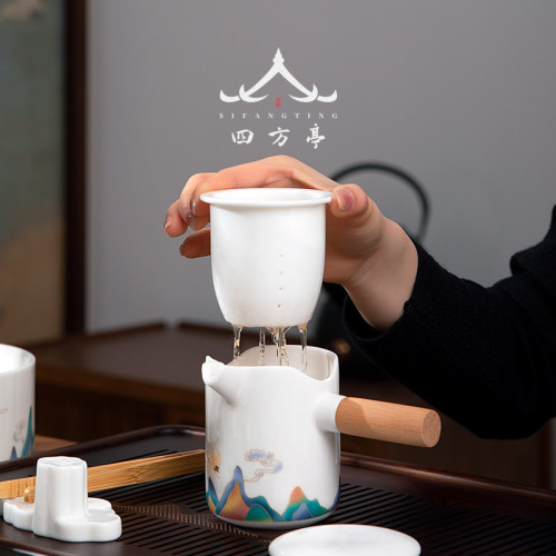 整套功夫茶具套裝茶磐一體高檔輕奢家用客厛泡茶壺蓋碗喝茶禮盒