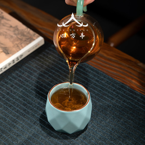 四方亭 汝窰創意茶盃主人盃陶瓷開片功夫茶具單盃個性盃子品茗盃