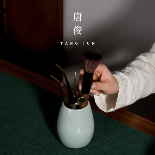 四方亭茶道六君子黑檀木茶夾筆刷實木茶刀茶道配件茶藝茶勺匙套裝