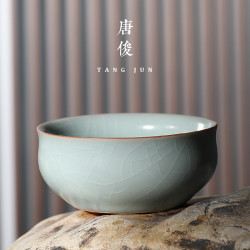 唐俊 汝窰尚賢盃陶瓷單盃開片品茗盃景德鎮雕刻中式功夫70ml