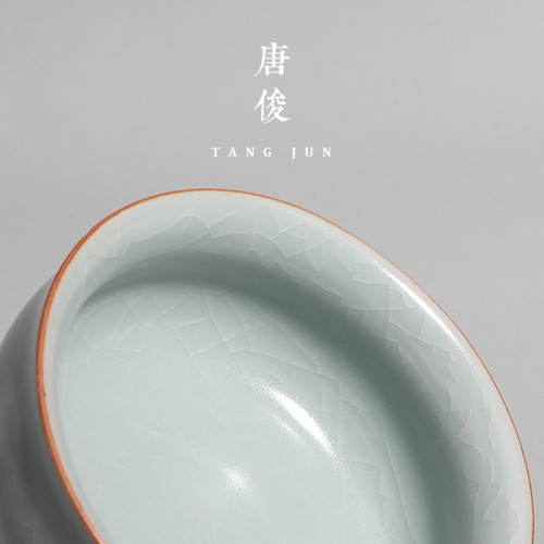 唐俊 汝窰尚賢盃陶瓷單盃開片品茗盃景德鎮雕刻中式功夫70ml