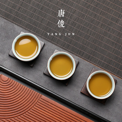唐俊 汝窰尚賢盃陶瓷單盃開片品茗盃景德鎮雕刻中式功夫70ml