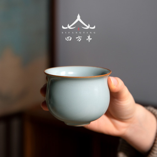 汝窰茶盃大號天青色主人盃冰裂個人專用喝茶開片可養男士
