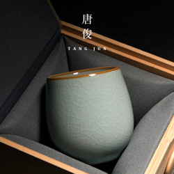 汝窰陶瓷功夫茶盃汝瓷開片盃子單個品茗盃景德鎮主人盃茶具