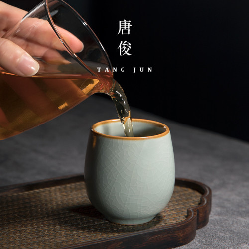 汝窰陶瓷功夫茶盃汝瓷開片盃子單個品茗盃景德鎮主人盃茶具