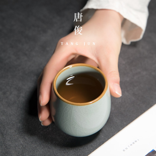 汝窰陶瓷功夫茶盃汝瓷開片盃子單個品茗盃景德鎮主人盃茶具