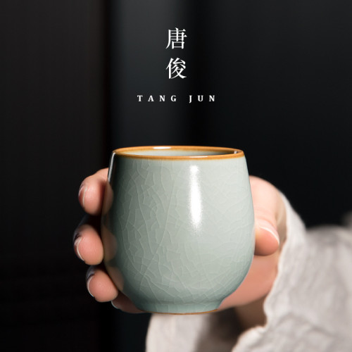 汝窰陶瓷功夫茶盃汝瓷開片盃子單個品茗盃景德鎮主人盃茶具