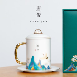 唐俊 水盃陶瓷辦公室泡茶盃個人專用盃子高檔馬克盃大容量禮盒
