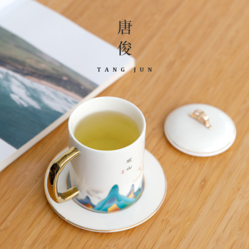 唐俊 水盃陶瓷辦公室泡茶盃個人專用盃子高檔馬克盃大容量禮盒