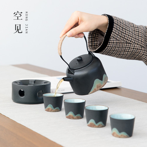 日式茶具套裝4人泡茶套裝小型雙人溫茶爐日系提梁壺陶瓷家用