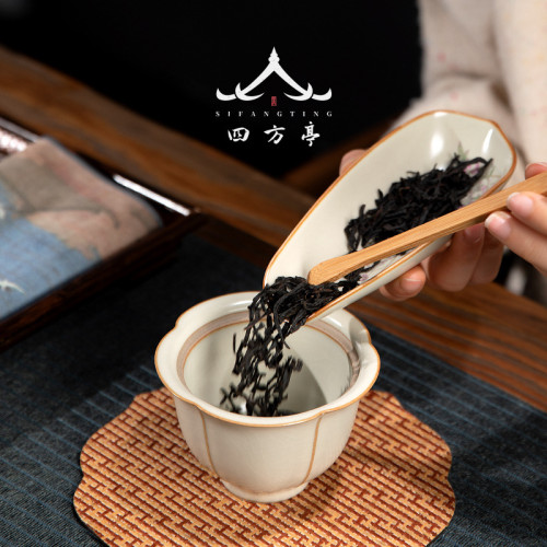四方亭汝窰茶荷茶則套裝茶具配件茶勺茶鏟兩件套茶藝茶撥茶盒套組