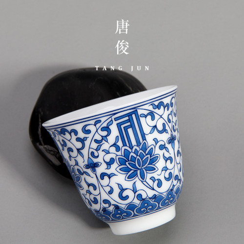 景德鎮青花瓷功夫茶盃陶瓷家用手工茶碗品茗盃套裝