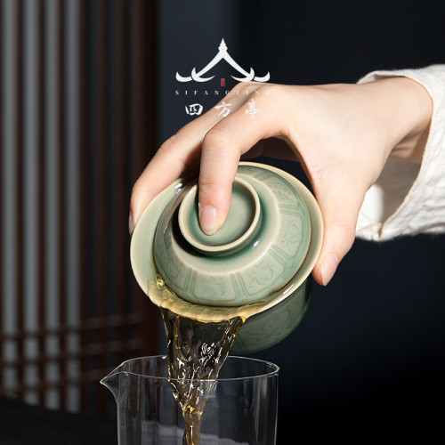 四方亭 青瓷蓋碗茶盃三才茶碗單個泡茶盃蓋盃中式高檔功夫茶具