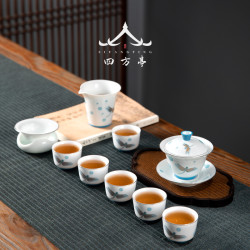 四方亭蓋碗功夫茶具套裝高檔輕奢白瓷家用簡約茶盃羊脂玉高端茶壺