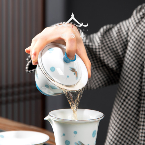 四方亭蓋碗功夫茶具套裝高檔輕奢白瓷家用簡約茶盃羊脂玉高端茶壺