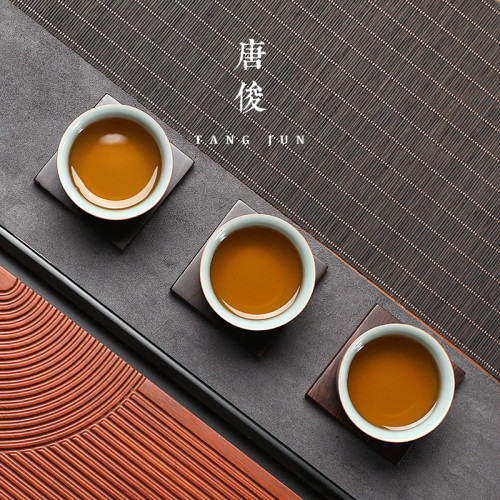 四方亭汝窰大號主人盃手工中式功夫茶盃私人雕刻汝瓷盃子80ml