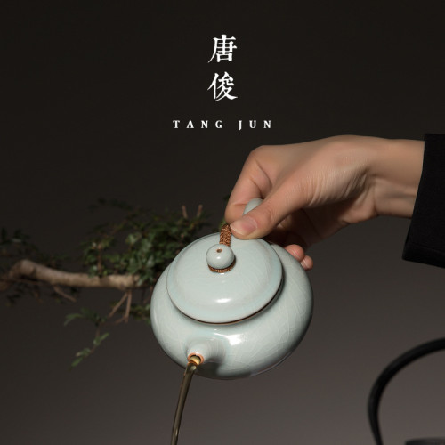 唐俊 汝窰大號茶壺陶瓷單壺景德鎮汝瓷功夫茶具高端高檔大容量