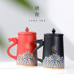 水盃辦公室盃子男士泡茶盃創意個人專用盃帶手柄蓋馬克盃國潮