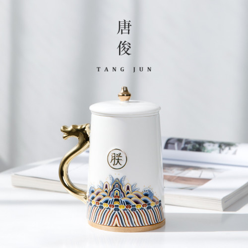 水盃辦公室盃子男士泡茶盃創意個人專用盃帶手柄蓋馬克盃國潮