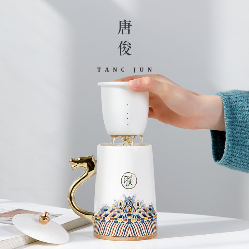 水盃辦公室盃子男士泡茶盃創意個人專用盃帶手柄蓋馬克盃國潮