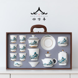 輕奢功夫茶具套裝羊脂玉家用蓋碗禮盒陶瓷白瓷景德鎮茶盃2023新款
