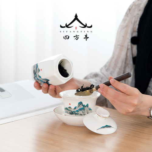 輕奢功夫茶具套裝羊脂玉家用蓋碗禮盒陶瓷白瓷景德鎮茶盃2023新款